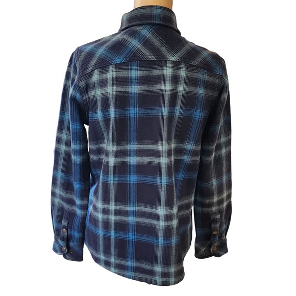 Orvis Women's Fleece Lined Blue Plaid Shacket Snap Down Front side pockets Small - Picture 3 of 6